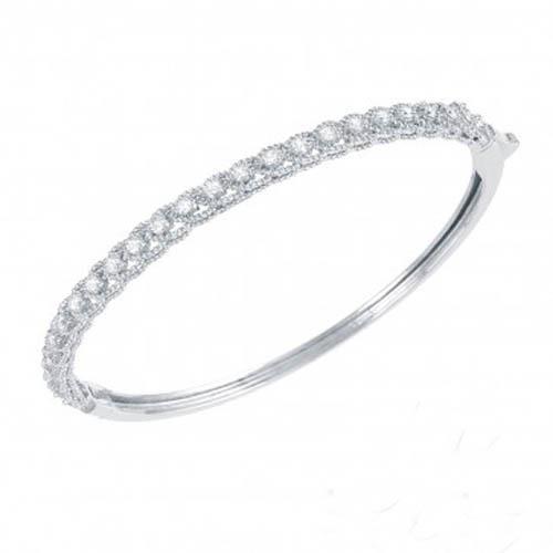 27003 14K White Gold Lady Prong Setting Round Cut Diamond Bangle