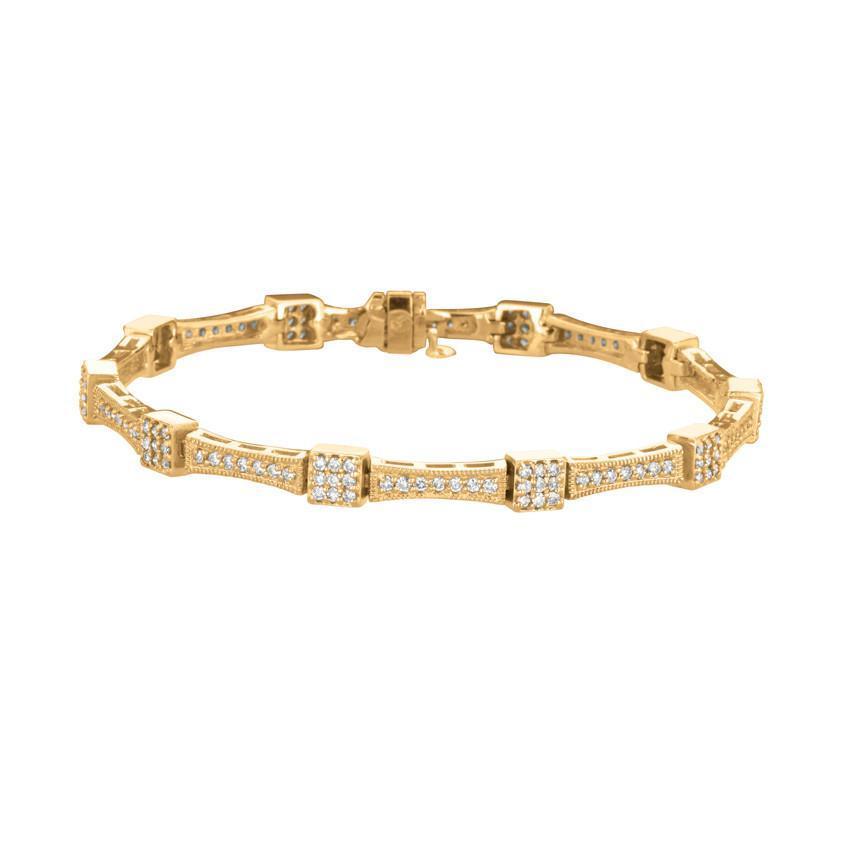 Picture of Harry Chad Enterprises 12080 1.51 CT Pave Setting Round Diamond Square Yellow Gold Bracelet