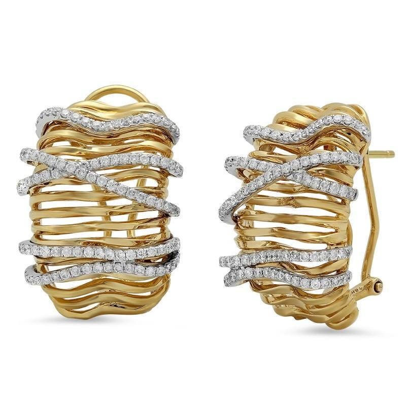 0.98 CT Two Tone 14K Gold Women Round Diamonds Stud Earring