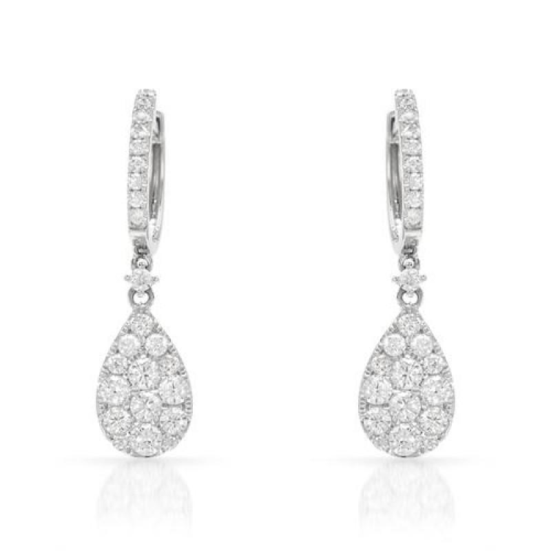 HC10883 1.10 CT Round Diamonds Hoop Style Dangle Women Earring, White Gold 18K - Color F - VVS1 Clarity -  Harry Chad