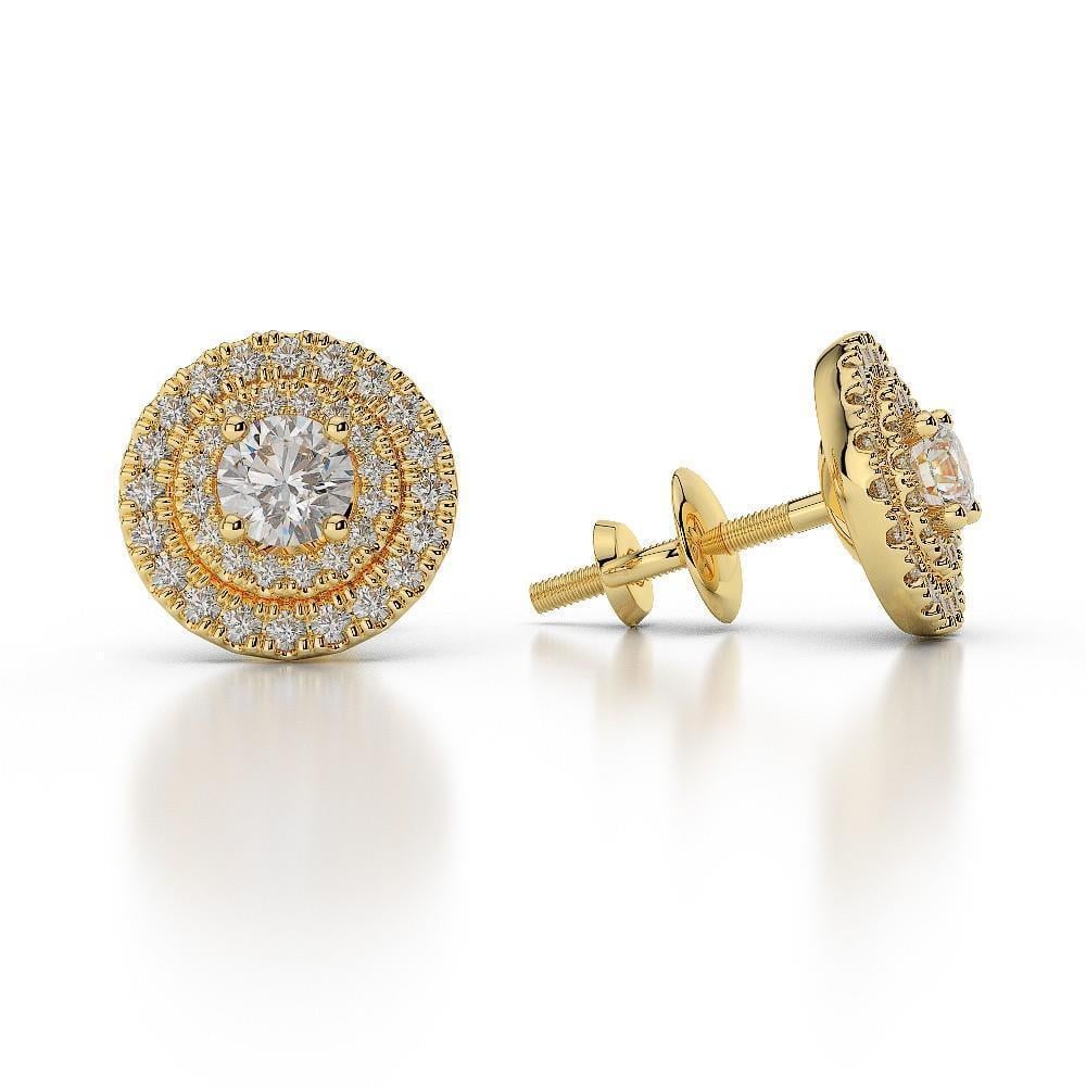 3.5 CT Womens Gold Fine Round Cut Halo Diamond Stud Earring