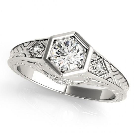 Picture of Harry Chad Enterprises 10598 1.10 CT White Gold 14K Hand Engraved Diamonds Engagement Ring