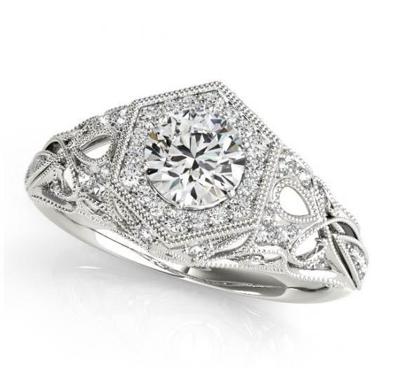 Picture of Harry Chad Enterprises 10549 1.10 CT Round Diamonds White Gold 14K Solitaire with Accents Halo Ring