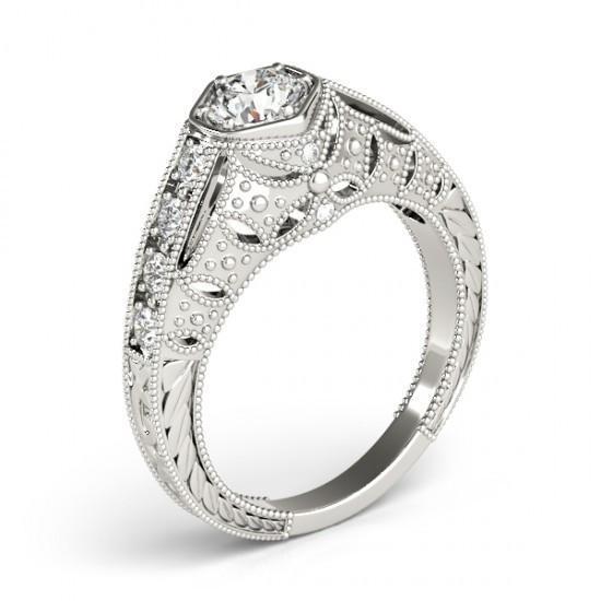 Picture of Harry Chad Enterprises 10660 1.25 CT 14K Diamonds Solitaire with Accents Engraved Ring - White Gold