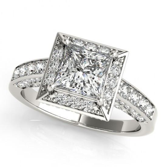 Picture of Harry Chad Enterprises 10283 1.75 CT 14K Princess & Round Diamond Cut White Gold Engagement Ring