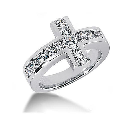 Picture of Harry Chad Enterprises 11578 1.4 CT Diamonds Cross Shape Engagement Fancy Ring - White Gold