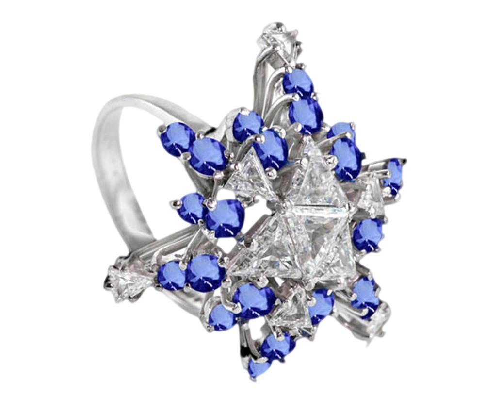 Picture of Harry Chad Enterprises 3670 7.01 CT Flower Style Tanzanite AAA Round & Trillion Diamonds Ring