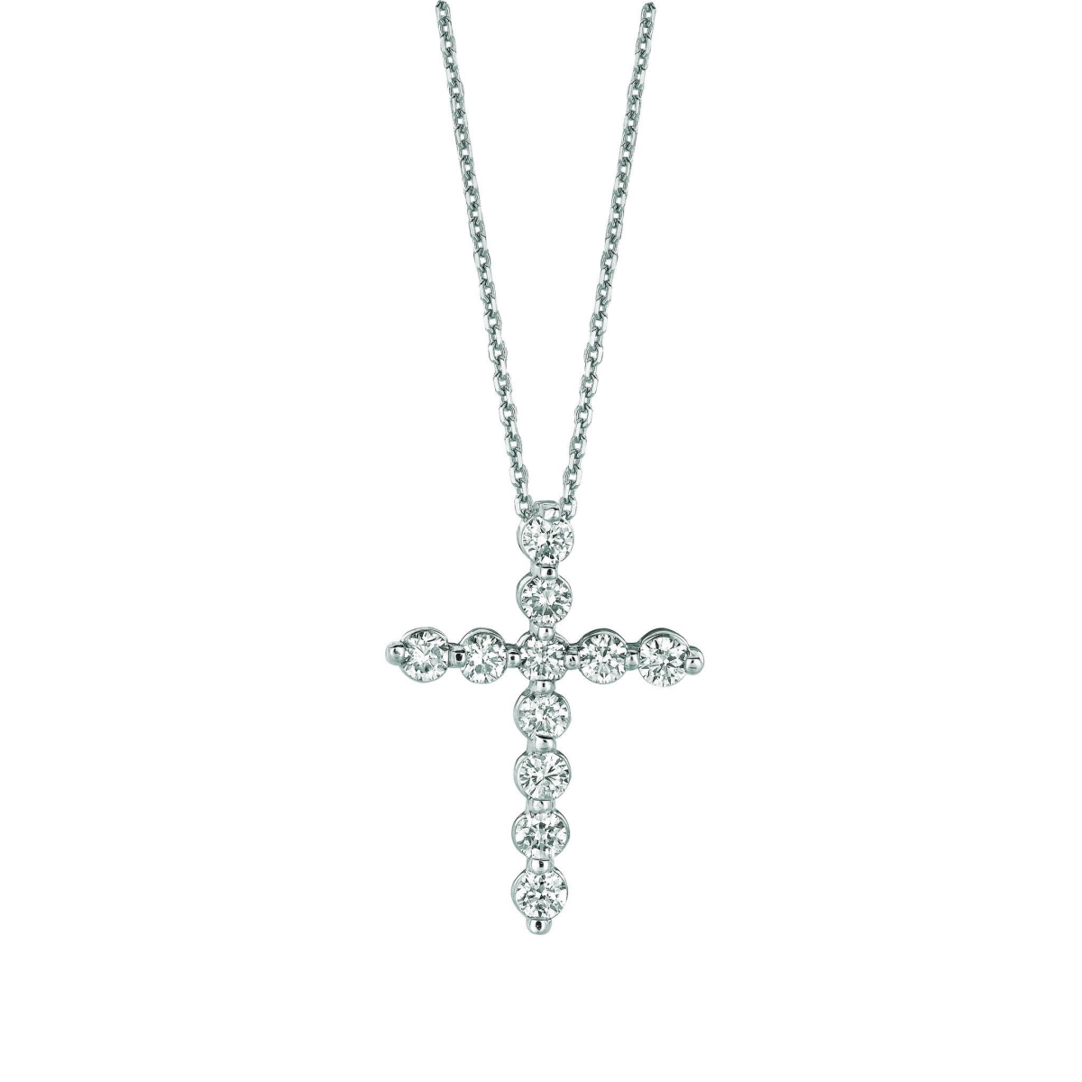 Picture of Harry Chad Enterprises 16232 1.01 CT Diamond Cross Pendant Necklace - 14K White