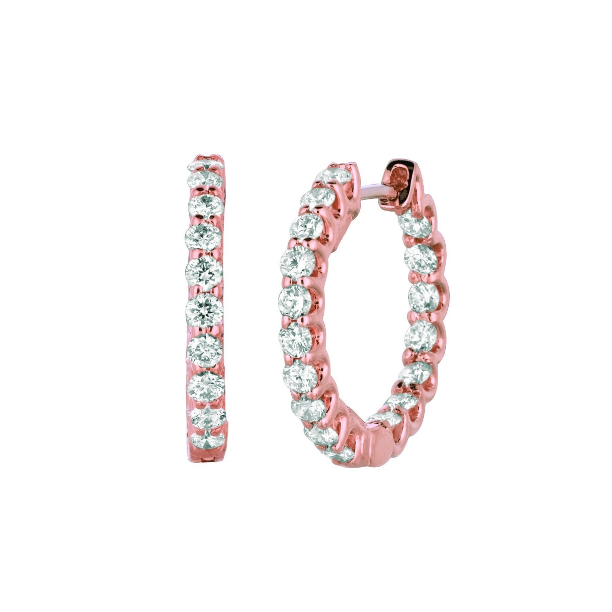 1.36 CT Diamond Hoop Earrings - 14K Pink