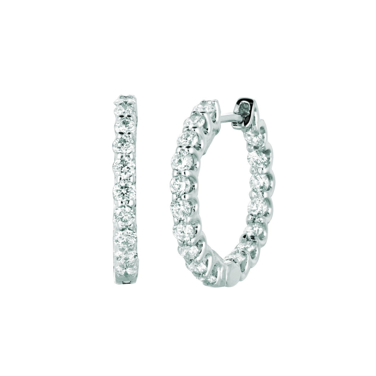 1.36 CT Diamond Hoop Earrings - 14K White