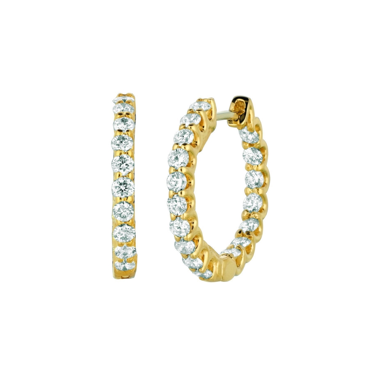 1.36 CT Diamond Hoop Earrings - 14K Yellow