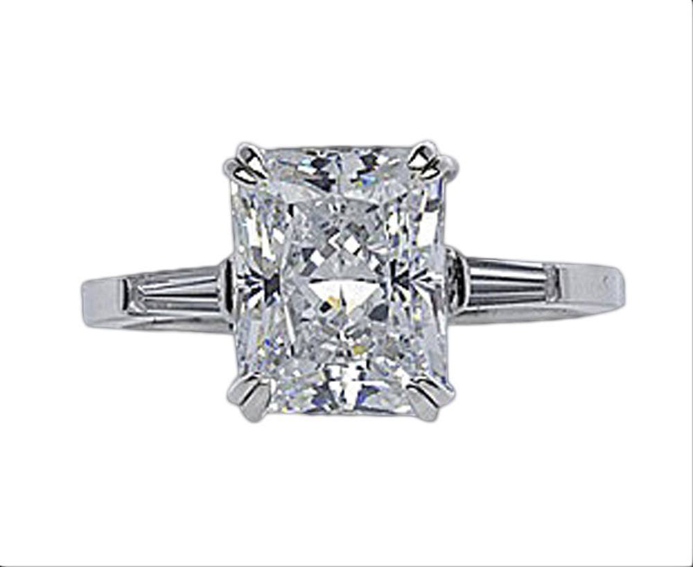 Picture of Harry Chad Enterprises 11381 2.11 CT Radiant & Baguette Diamonds Three Stone Engagement Ring