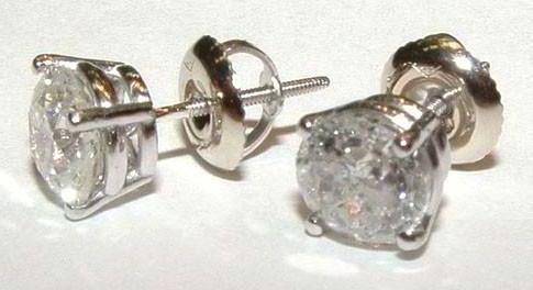 220 CT Solid Round Diamond Stud Earrings Pair  18K White Gold