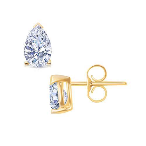 2 CT Yellow Gold Pushback Pear Cut F VS1 Diamond Stud Earring