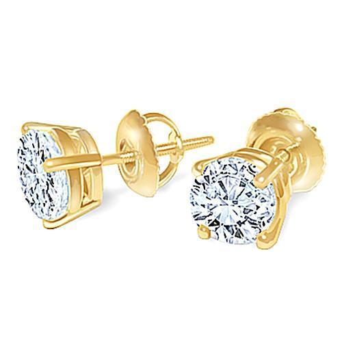 1.80 CT G SI1 Round Diamond Stud Earring Pair - 14K Yellow Gold