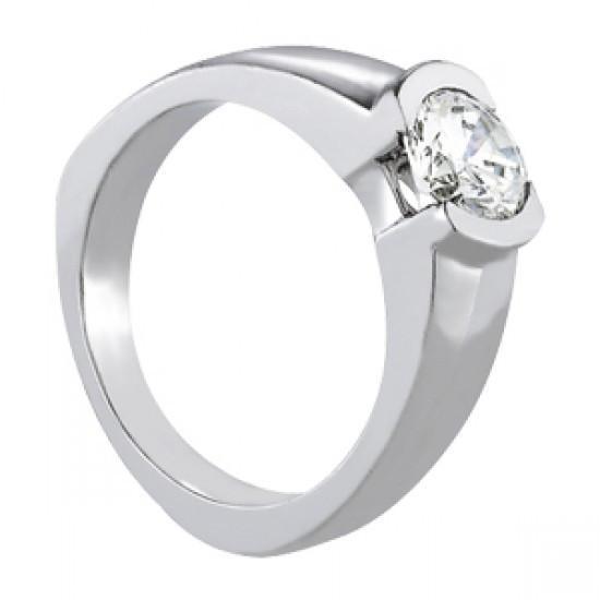 Picture of Harry Chad Enterprises 10695 1 CT 14K Solitaire Half Bezel Diamond Wedding Anniversary Ring - Gold