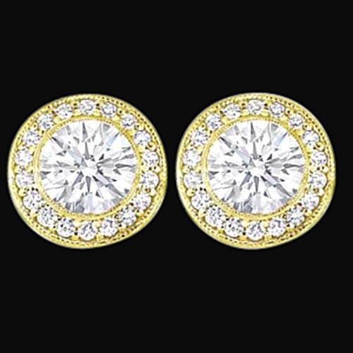 4893 3 CT Round Cut Diamond Ladies Stud Earring - Yellow Gold