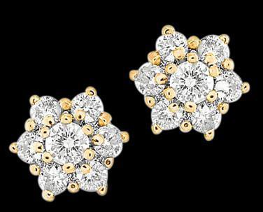 4.2 CT Round Diamonds Stud Earring Pair - Yellow Gold