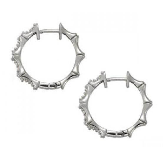 0.50 CT Round Brilliant Diamonds Hoop Earrings - 14K White Gold