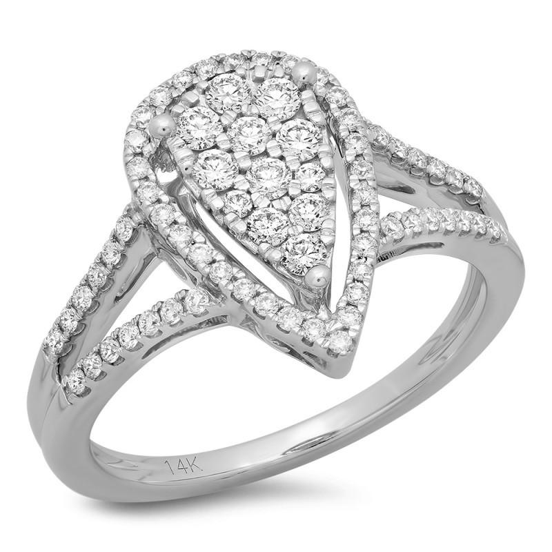 0.50 CT Round Diamonds Wedding Anniversary Fancy Ring - 14K White Gold - Size 6