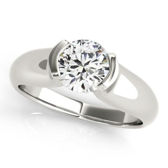 Picture of Harry Chad Enterprises 10353 1 CT 14K Half Bezel Diamond Solitaire Engagement Ring - White Gold