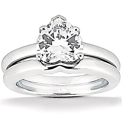 Picture of Harry Chad Enterprises 14289 1 CT Heart Cut Diamond Womens Wedding Band Set Solitaire Ring - White Gold