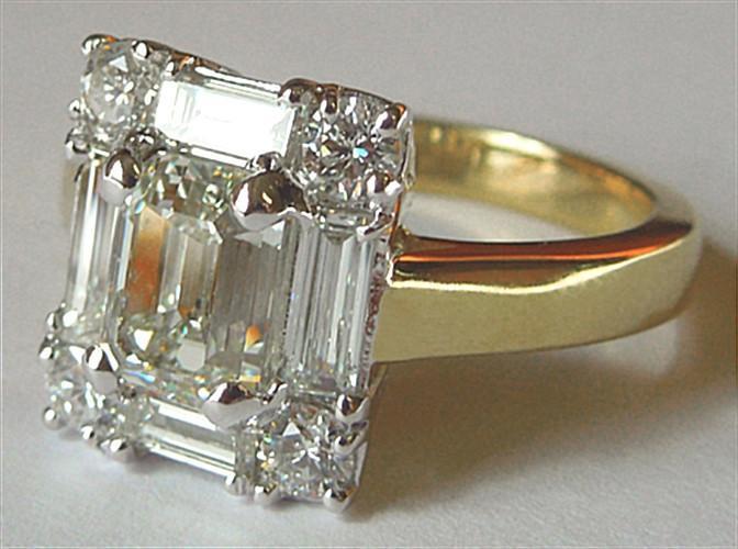 Picture of Harry Chad Enterprises 13945 3.11 CT Diamond Womens Emerald Cut Diamond 18K Platinum Two Tone Engagement Ring