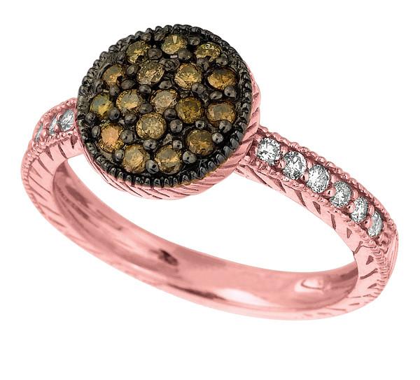Picture of Harry Chad Enterprises HC11084-6 0.62 CT Champagne & White Round Brilliant Anniversary Ring - 14K Pink Gold - Size 6