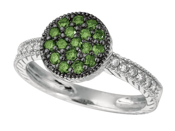 Picture of Harry Chad Enterprises HC11086-6 0.62 CT Green & White Round Diamond Anniversary Ring - 14K White Gold - Size 6