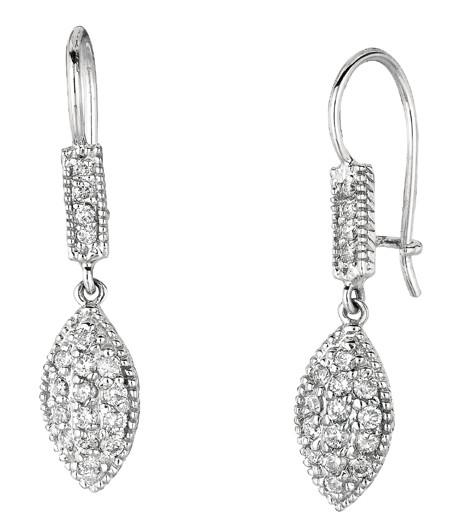 HC11096 0.65 CT Diamonds Marquise Shape Drop Earrings Ear Ring - 14K White Gold