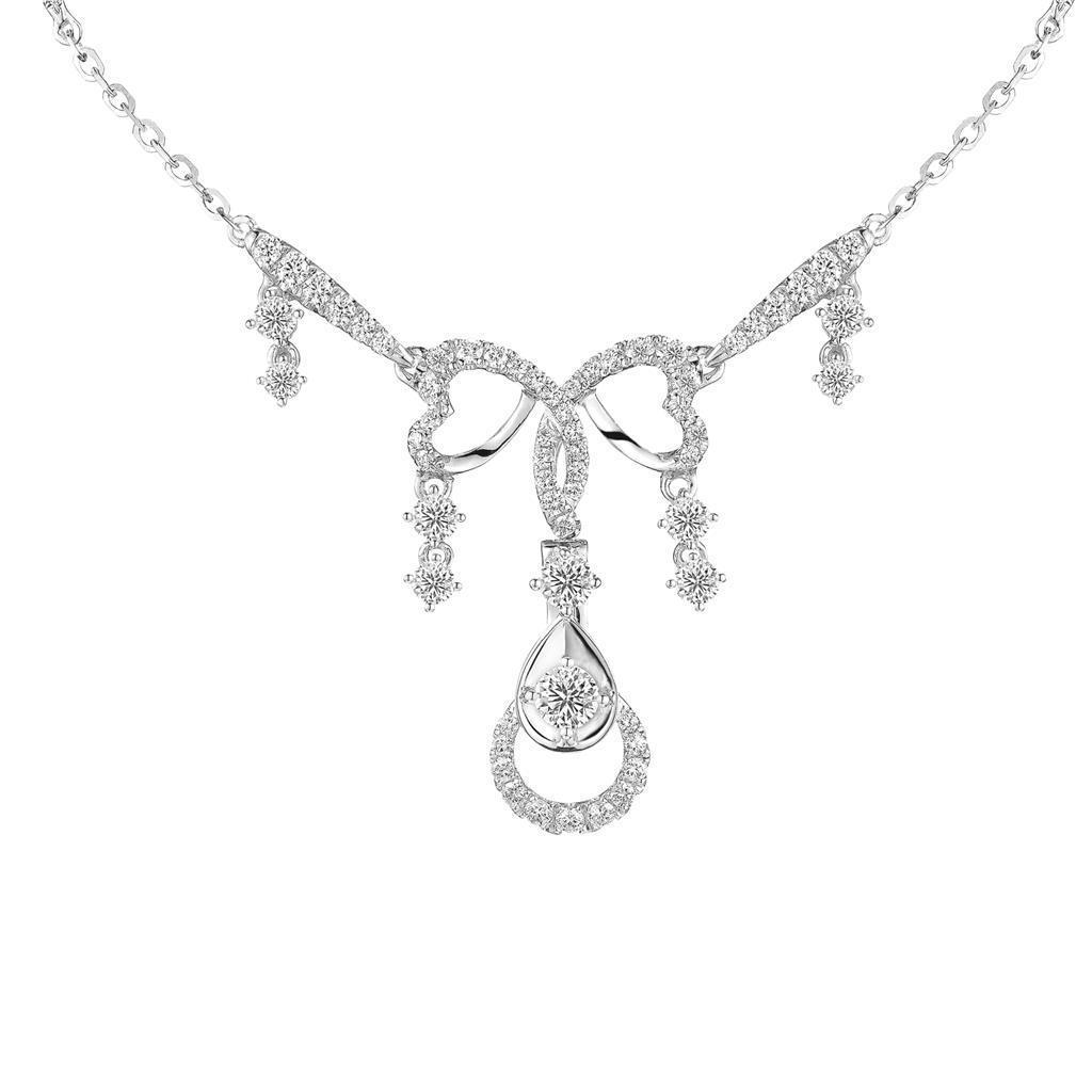 White Gold 14K Small F VVS1 Round Cut 3.00 Carats Diamonds Lady Necklace