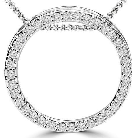 HC11105 2.50 CT Circle Pendant Necklace Sparkling Round Cut Diamonds - 14K White Gold