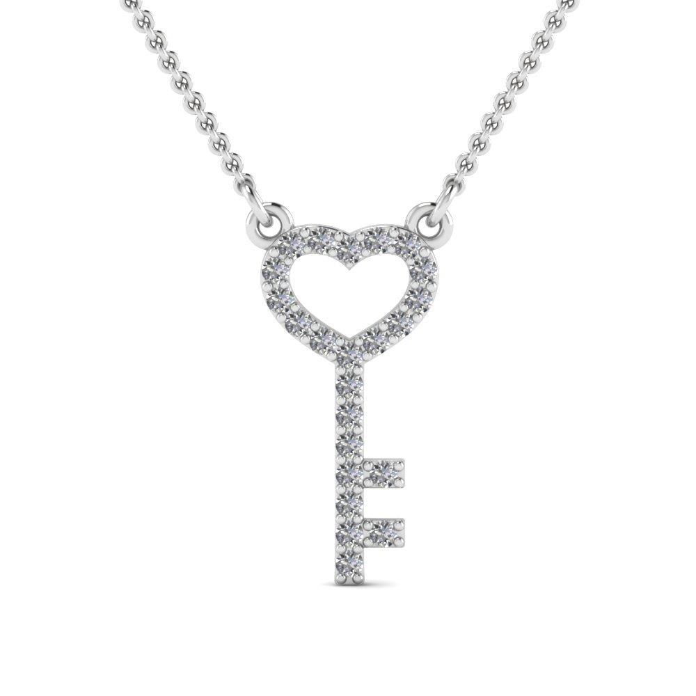 1.85 CT Round Cut Diamonds Key Pendant Necklace - 14K White Gold