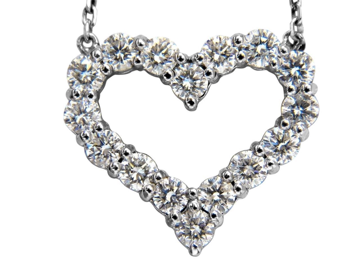 HC11182 2.40 CT Heart Shape Pendant Necklace Round Cut Diamonds - 14K White Gold