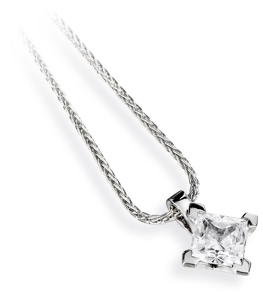 Picture of Harry Chad Enterprises HC11186 1.50 CT Princess Cut Sparkling Solitaire Diamond Pendant Necklace - 14K White Gold