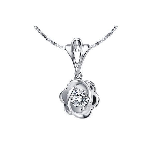 0.75 CT Solitaire Sparkling Diamond Pendant Necklace - 14K White Gold
