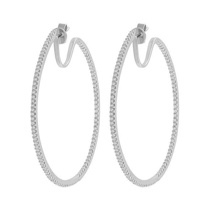 HC11224 2.80 CT Small Round Cut Diamonds Lady Hoop Earrings - 14K White Gold