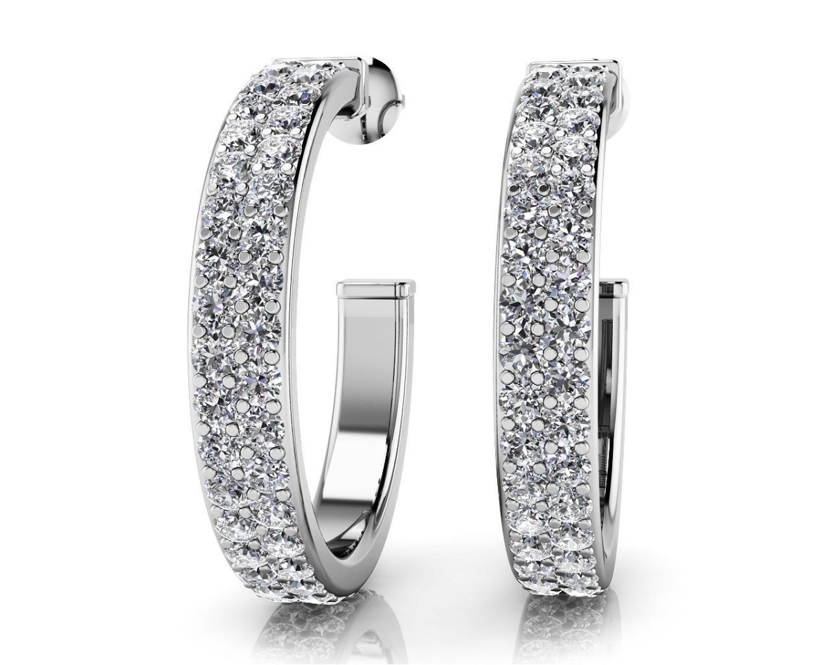 HC11225 4.20 CT Ladies Hoop Earrings Small Round Cut Diamonds - 14K White Gold