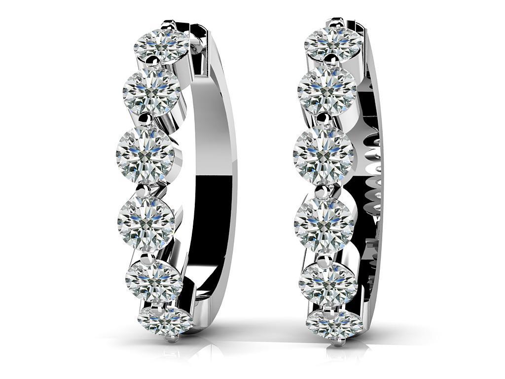3.00 CT Bezel Set G VVS1 Diamonds Hoop Earrings - 14K White Gold