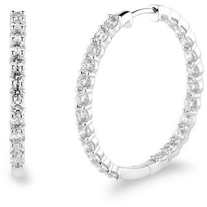 HC11232 4.00 CT Sparkling Round Cut Diamonds Hoop Earrings - 14K White Gold