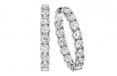3.90 CT Round Cut Sparkling Diamonds Women Hoop Earrings - 14K White Gold