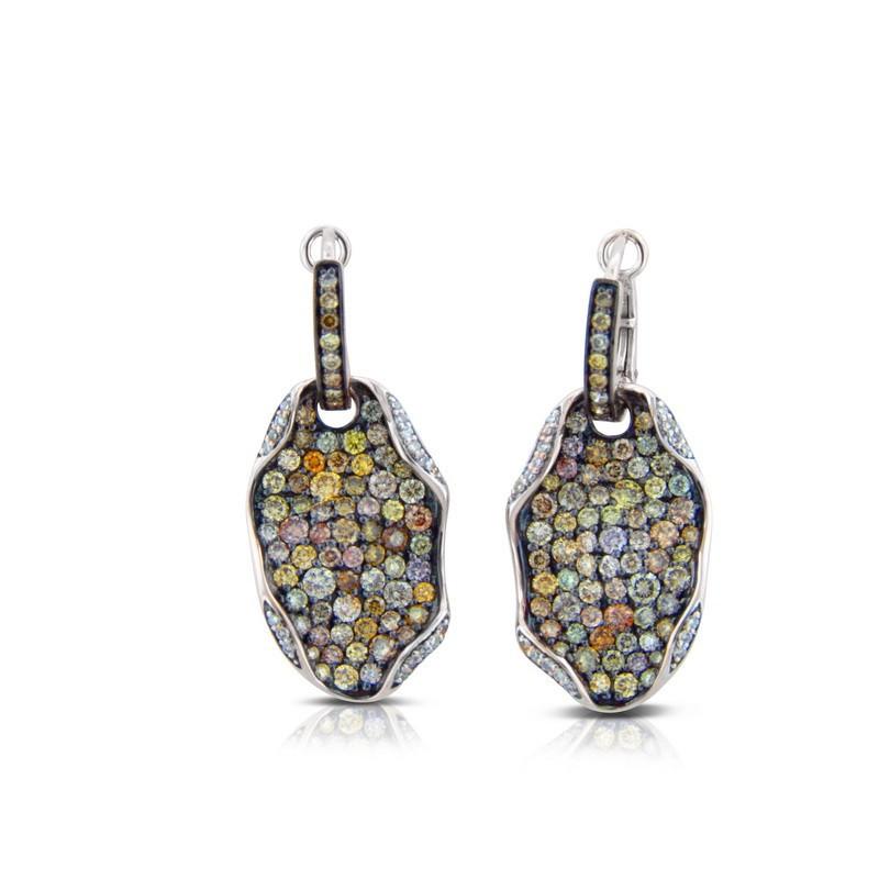 3.27 CT Multi-Colors Round Diamonds Stud Earring - 14K White Gold