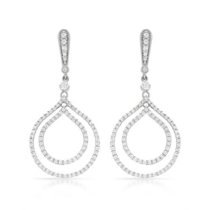 1.23 CT Round Diamonds Dangle Earring - 14K White Gold
