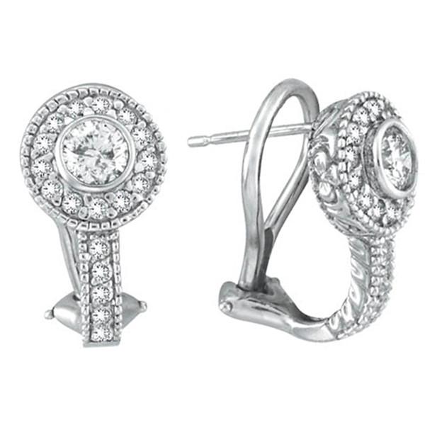 113 CT Bezel Diamond Hoop Earrings  14K White Gold