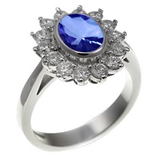 5.80 CT Bezel Set Tanzanite Oval Diamond Engagement Ring - 14K White Gold - Size 6