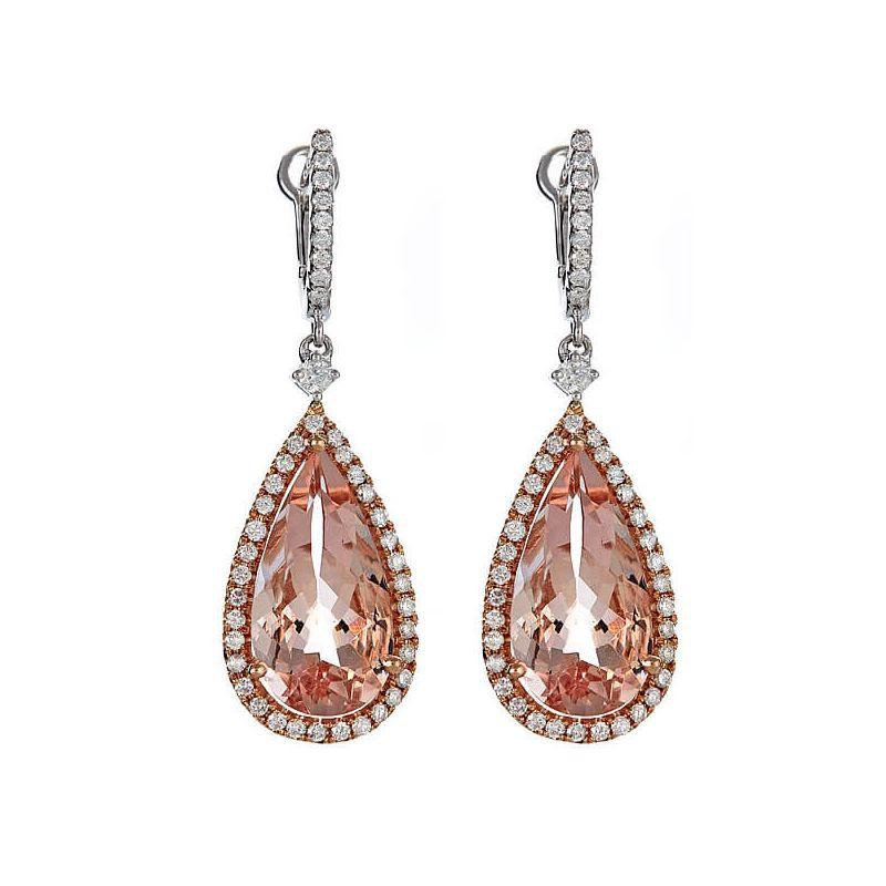 899 CT Dangle Earrings with Morganite Stone  White Diamonds  18K White Gold