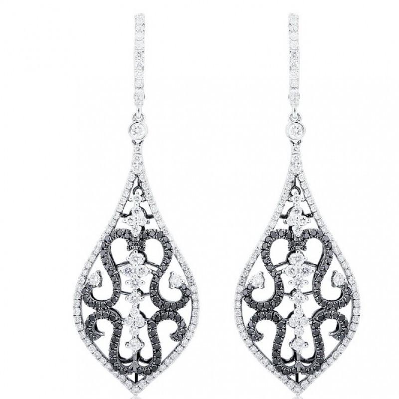 716 CT Black White Diamonds Drop Earring  18K White Gold