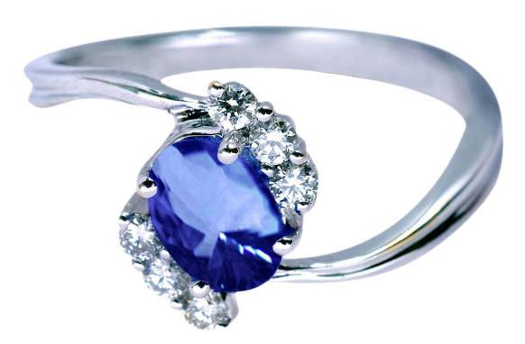 1.51 CT Oval Tanzanite AAA & Round Diamonds Anniversary Ring - 14K White Gold - Size 6.5