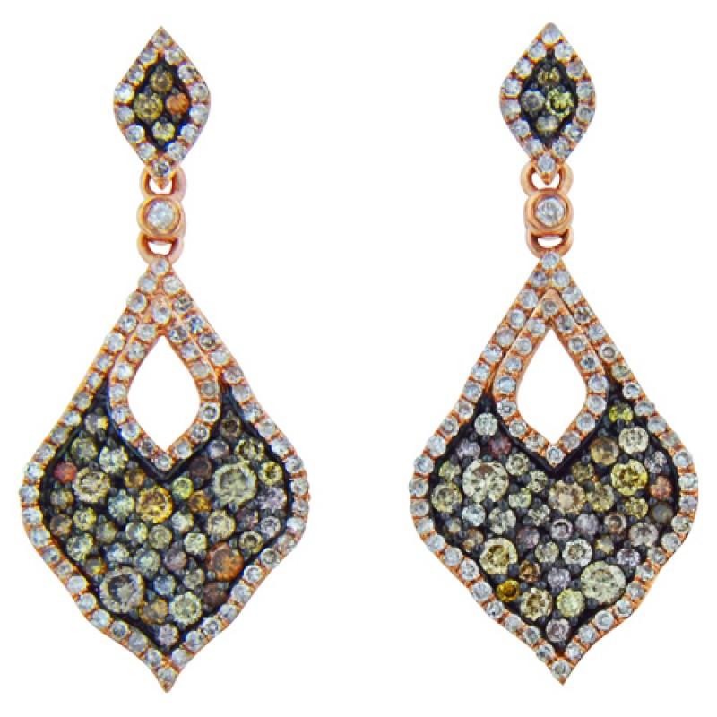 1.69 CT Multicolor Diamonds Dangle Earring - 14K Rose Gold
