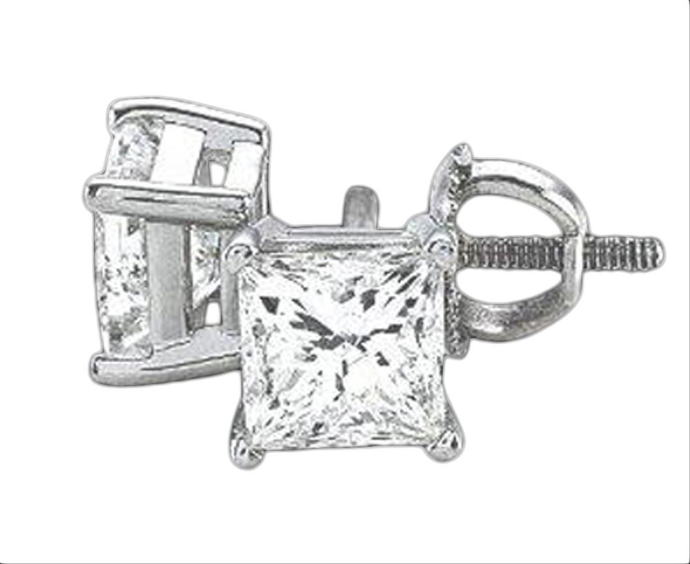 2 CT Princess Diamond Studs Earring - 14K White Gold